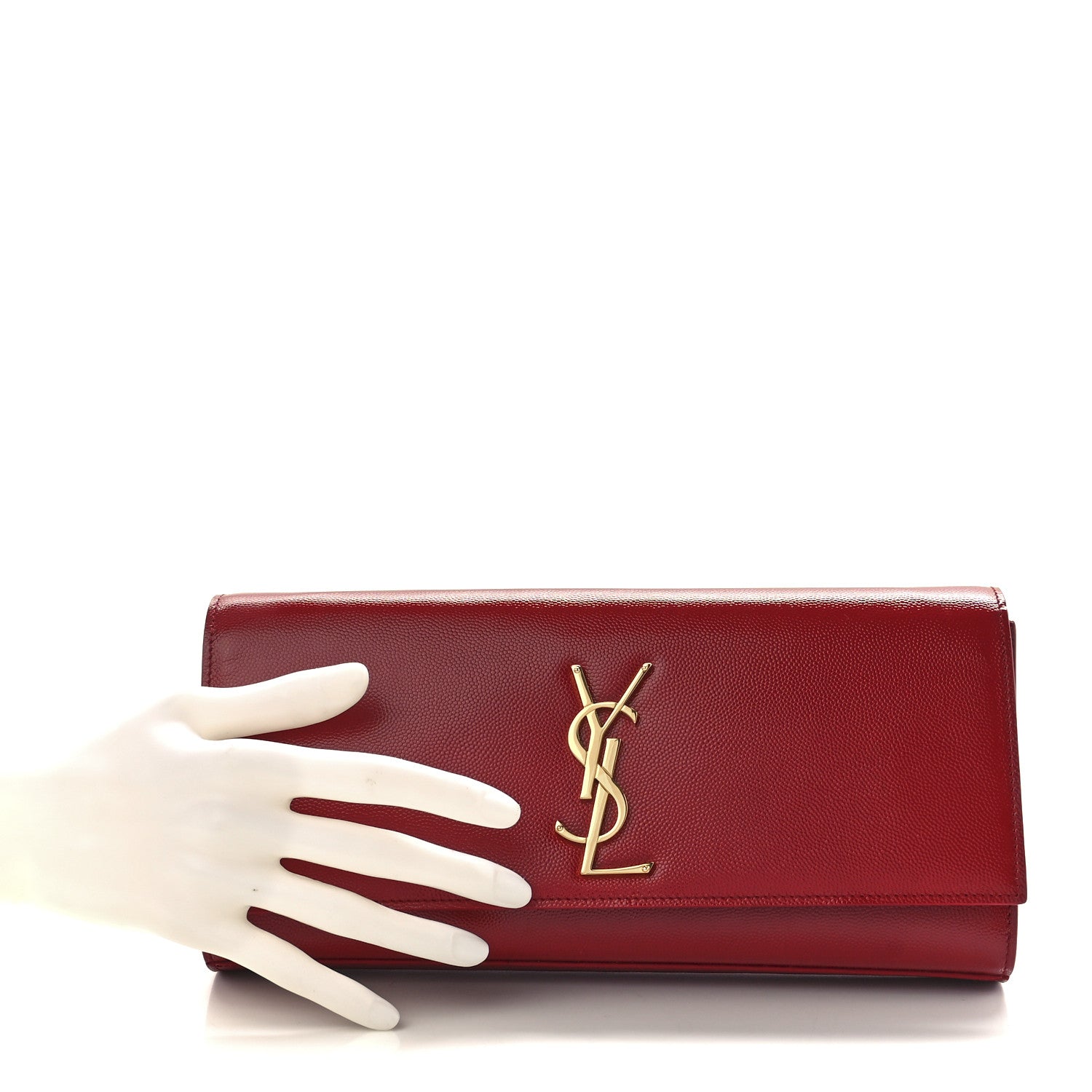 Saint Laurent Grain De Poudre Classic Monogram Cassandre Clutch New Red 2 of 12