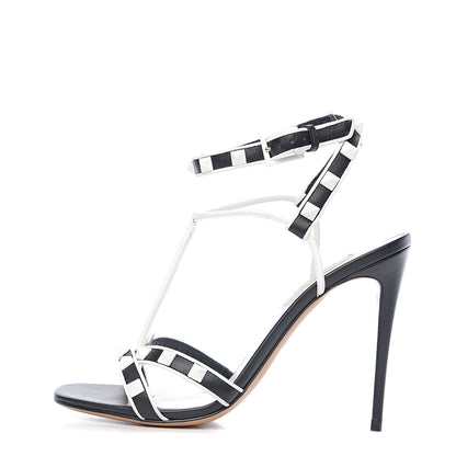 Valentino Garavani Calfskin Free Rockstud Ankle T-Strap 105mm Sandals 36 Black Optic White 1 of 8