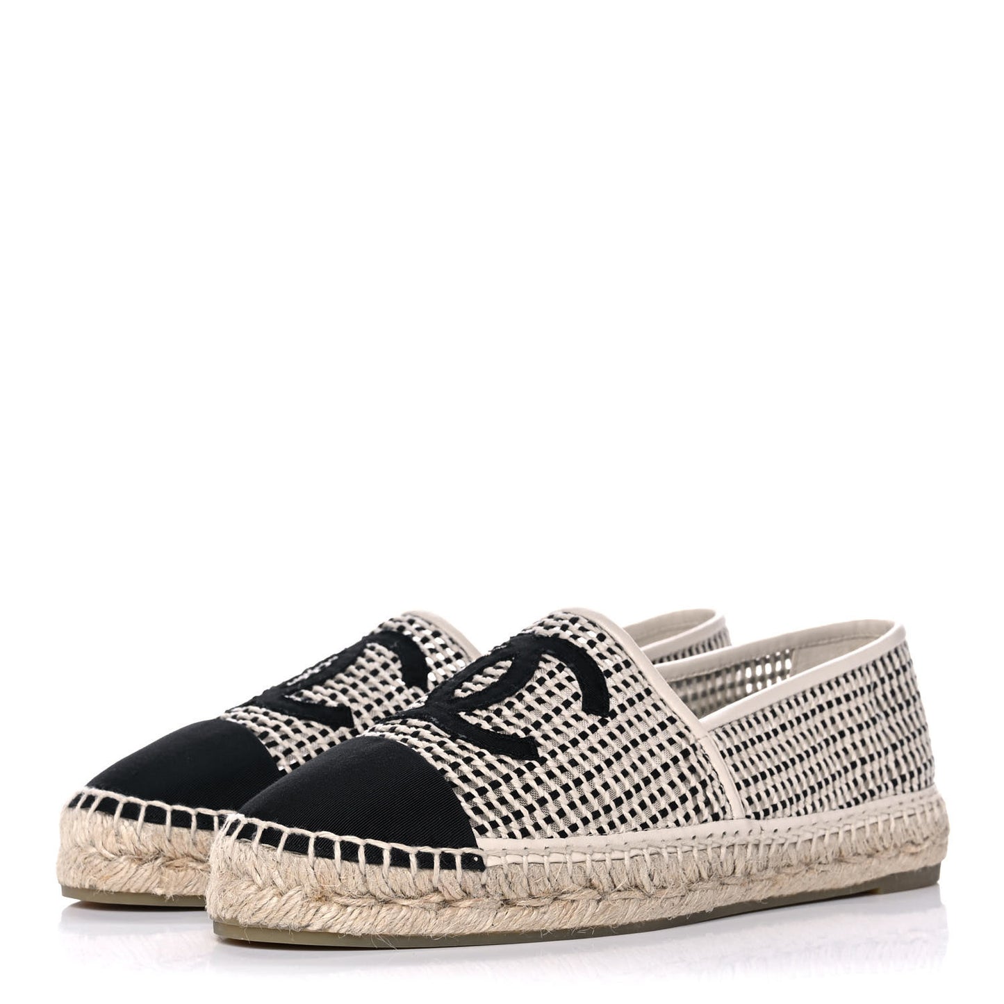 Mesh Grosgrain CC Espadrilles 42 Beige Black