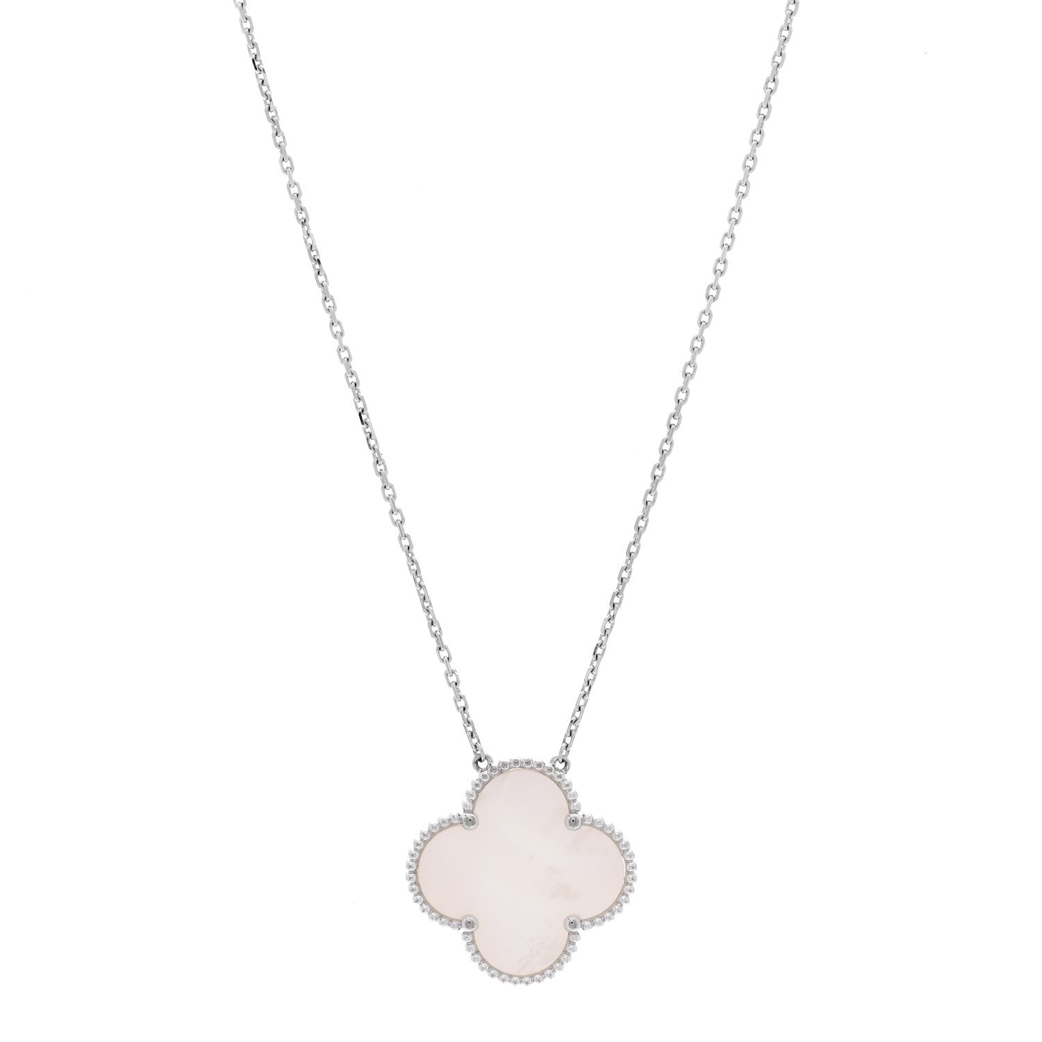 Van Cleef & Arpels 18K White Gold Mother of Pearl Magic Alhambra Pendant Necklace 1 of 5