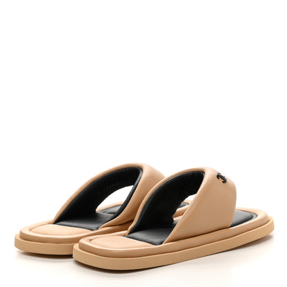 Chanel Lambskin Padded Pool Thong Sandals 35 Beige 4 of 9