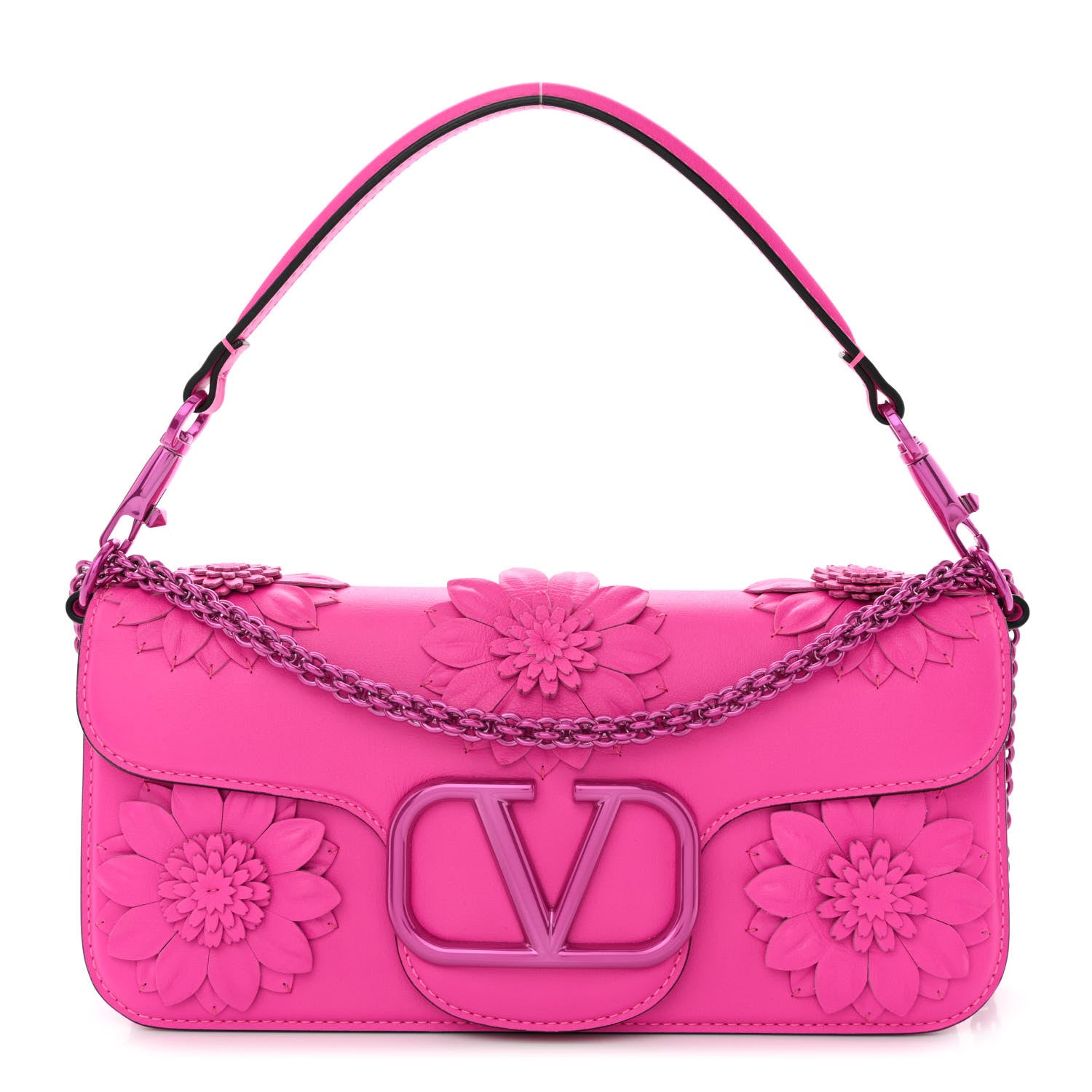Valentino Garavani Calfskin Floral Embellished Monochrome Vlogo Loco Shoulder Bag Pink PP 1 of 12