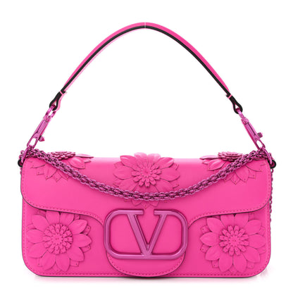 Valentino Garavani Calfskin Floral Embellished Monochrome Vlogo Loco Shoulder Bag Pink PP 1 of 12