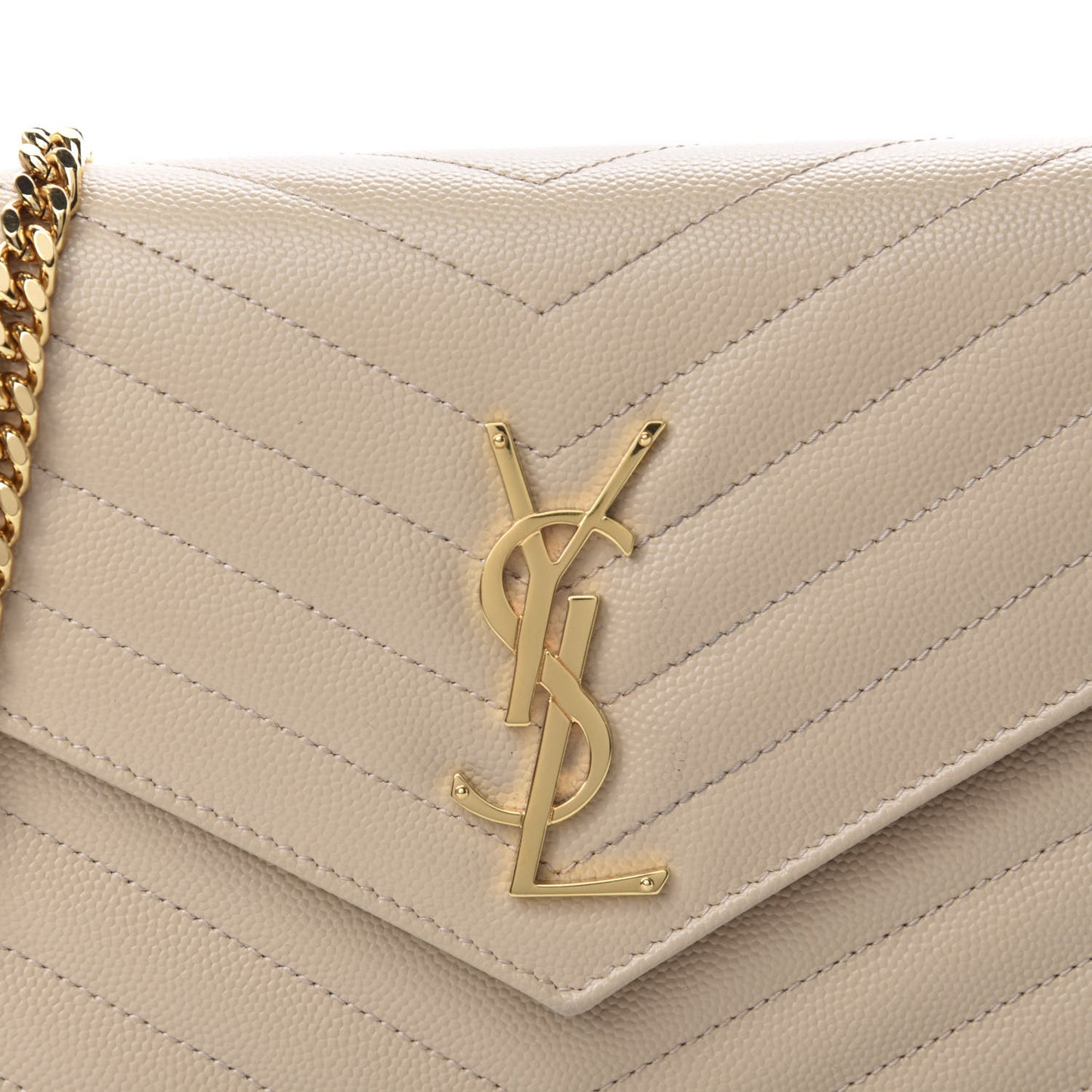 Grain De Poudre Matelasse Chevron Monogram Chain Wallet Sea Salt