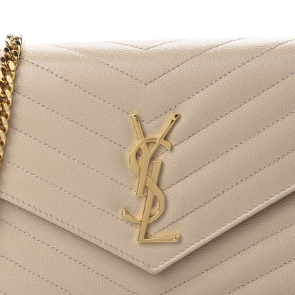 Saint Laurent Grain De Poudre Matelasse Chevron Monogram Chain Wallet Sea Salt 9 of 10