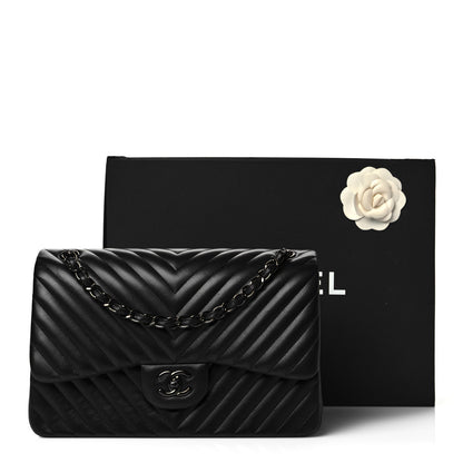 Chanel Lambskin Chevron Quilted Jumbo Double Flap So Black 11 of 11