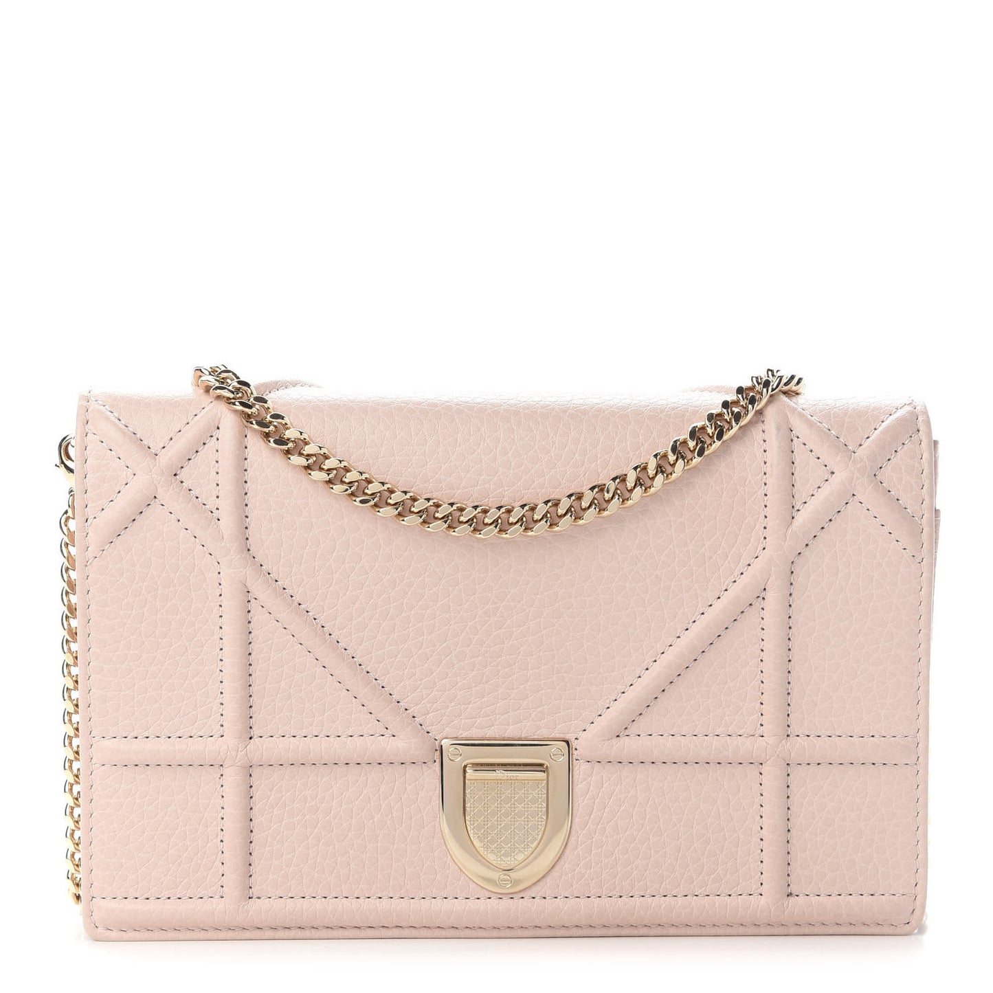 Grained Calfskin Diorama Wallet on Chain Pouch Rose Poudre