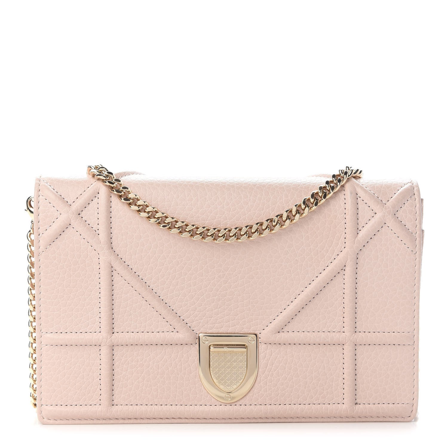 Christian Dior Grained Calfskin Diorama Wallet on Chain Pouch Rose Poudre 1 of 9