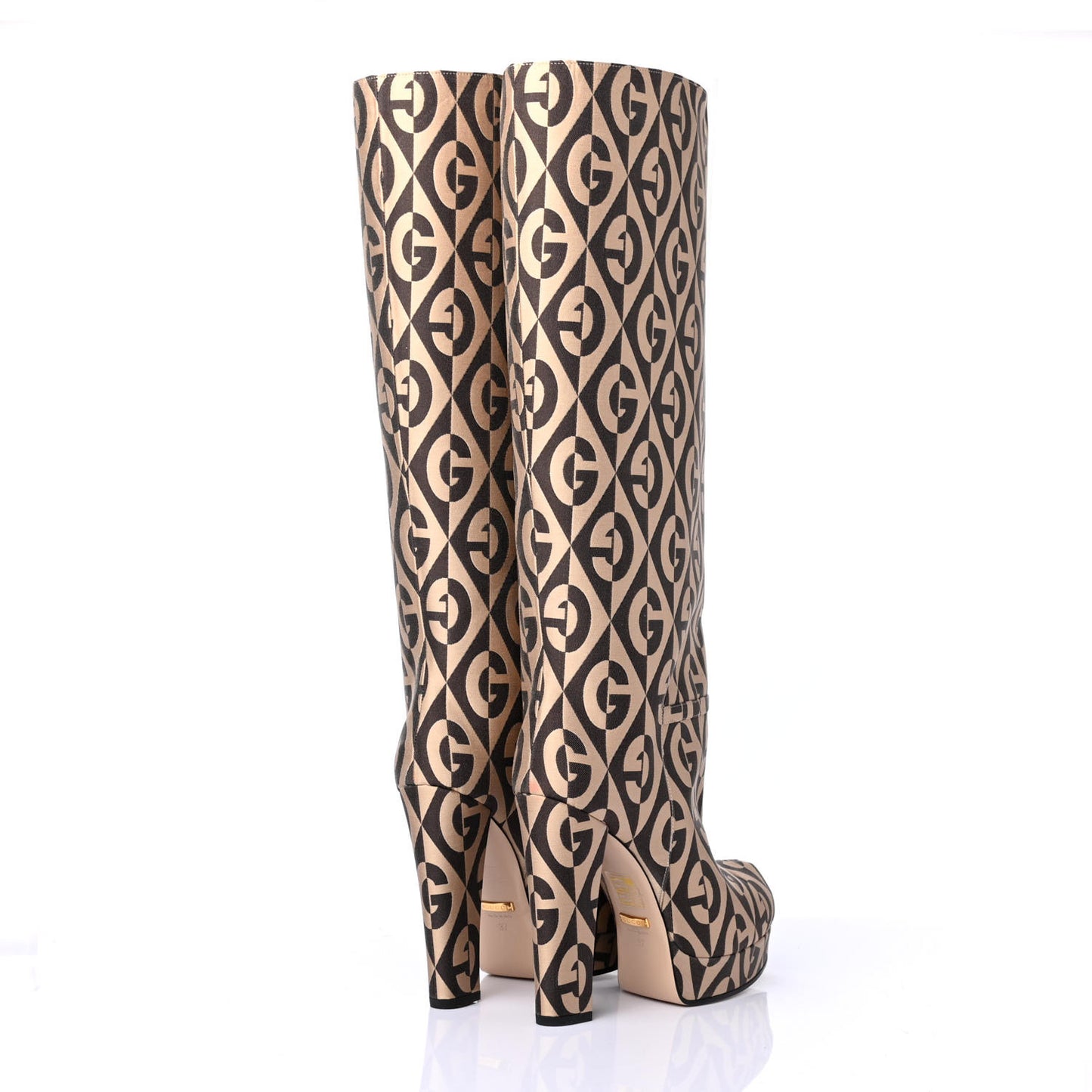 Fabric G Rhombus Print Platform Boots 37 Beige Cocoa