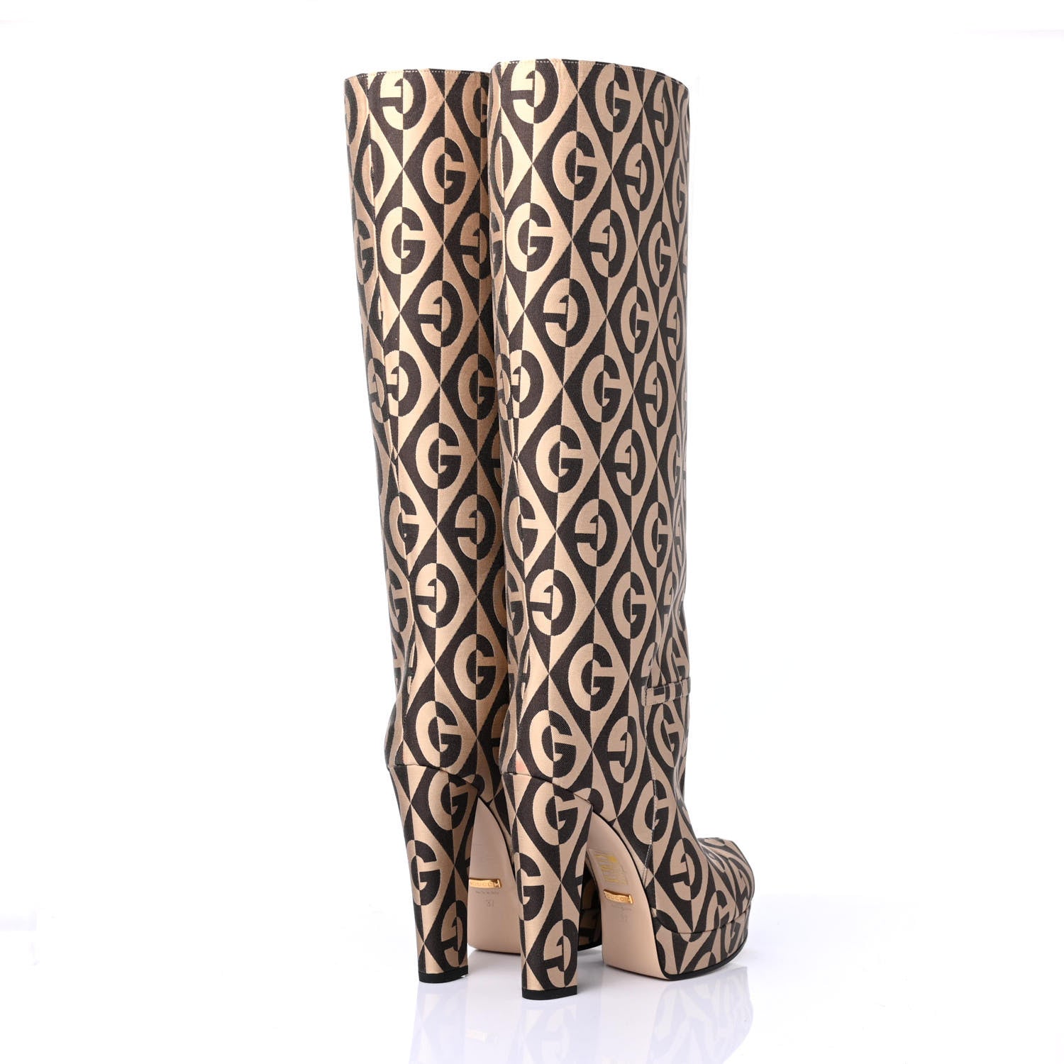 Gucci Fabric G Rhombus Print Platform Boots 37 Beige Cocoa 3 of 5