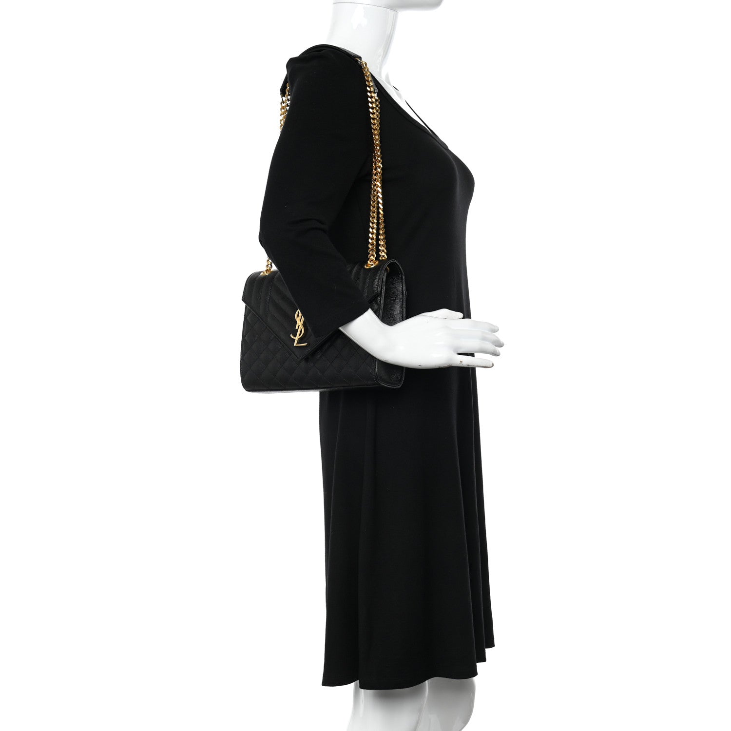 Saint Laurent Grain De Poudre Textured Mixed Matelasse Triquilt Medium Monogram Satchel Black 2 of 9