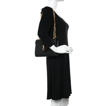 Saint Laurent Grain De Poudre Textured Mixed Matelasse Triquilt Medium Monogram Satchel Black 2 of 9