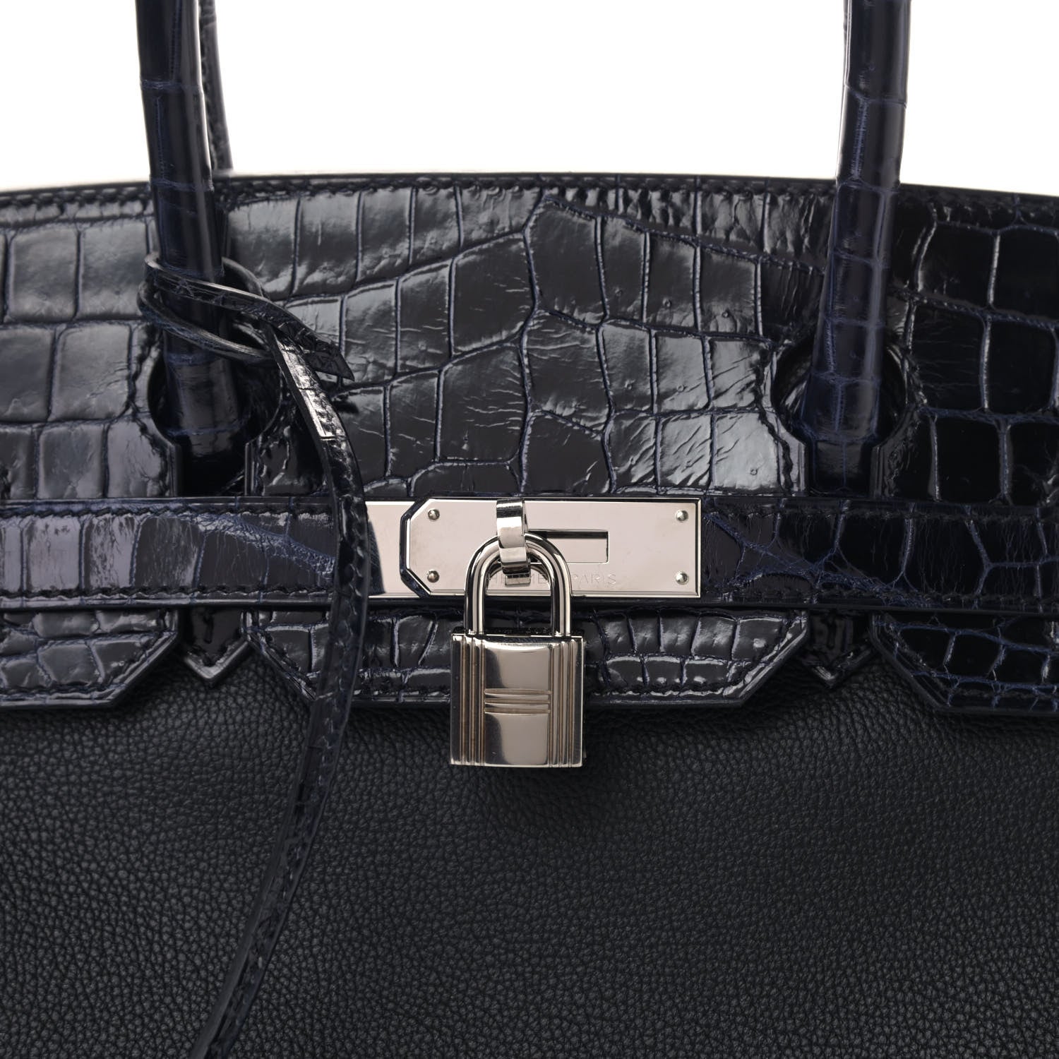 Hermes Taurillon Novillo Shiny Niloticus Crocodile Birkin Touch 30 Black Bleu Marine 9 of 9