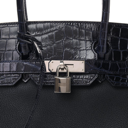 Hermes Taurillon Novillo Shiny Niloticus Crocodile Birkin Touch 30 Black Bleu Marine 9 of 9
