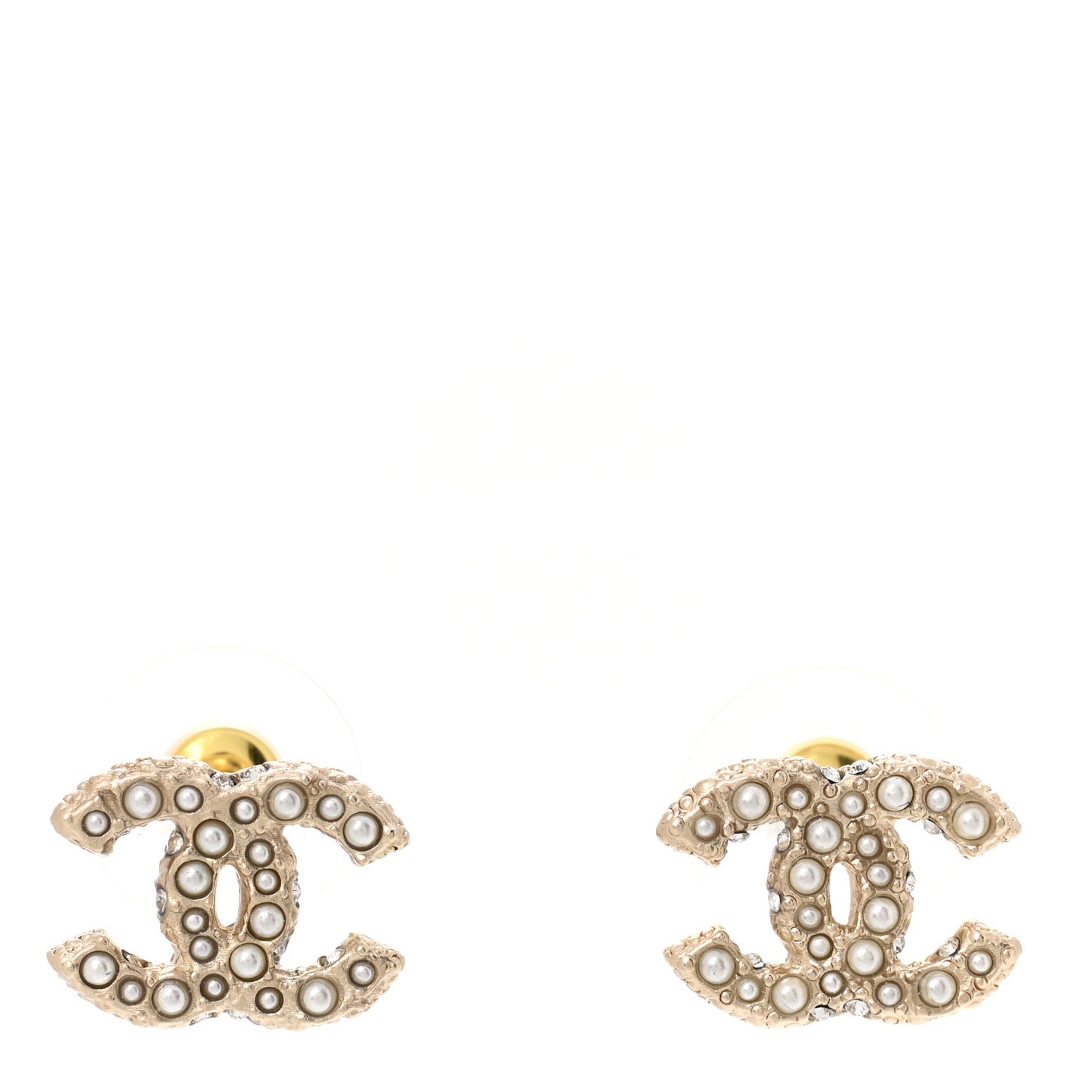 Pearl Crystal CC Earrings Light Gold