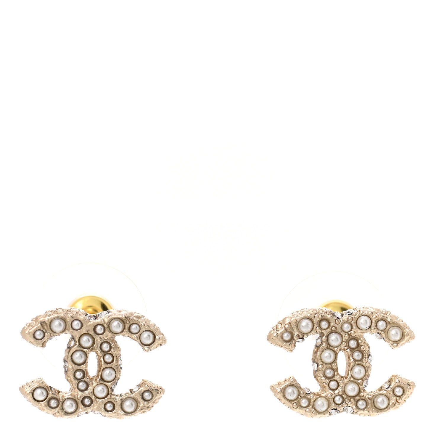 Chanel Pearl Crystal CC Earrings Light Gold 1 of 5