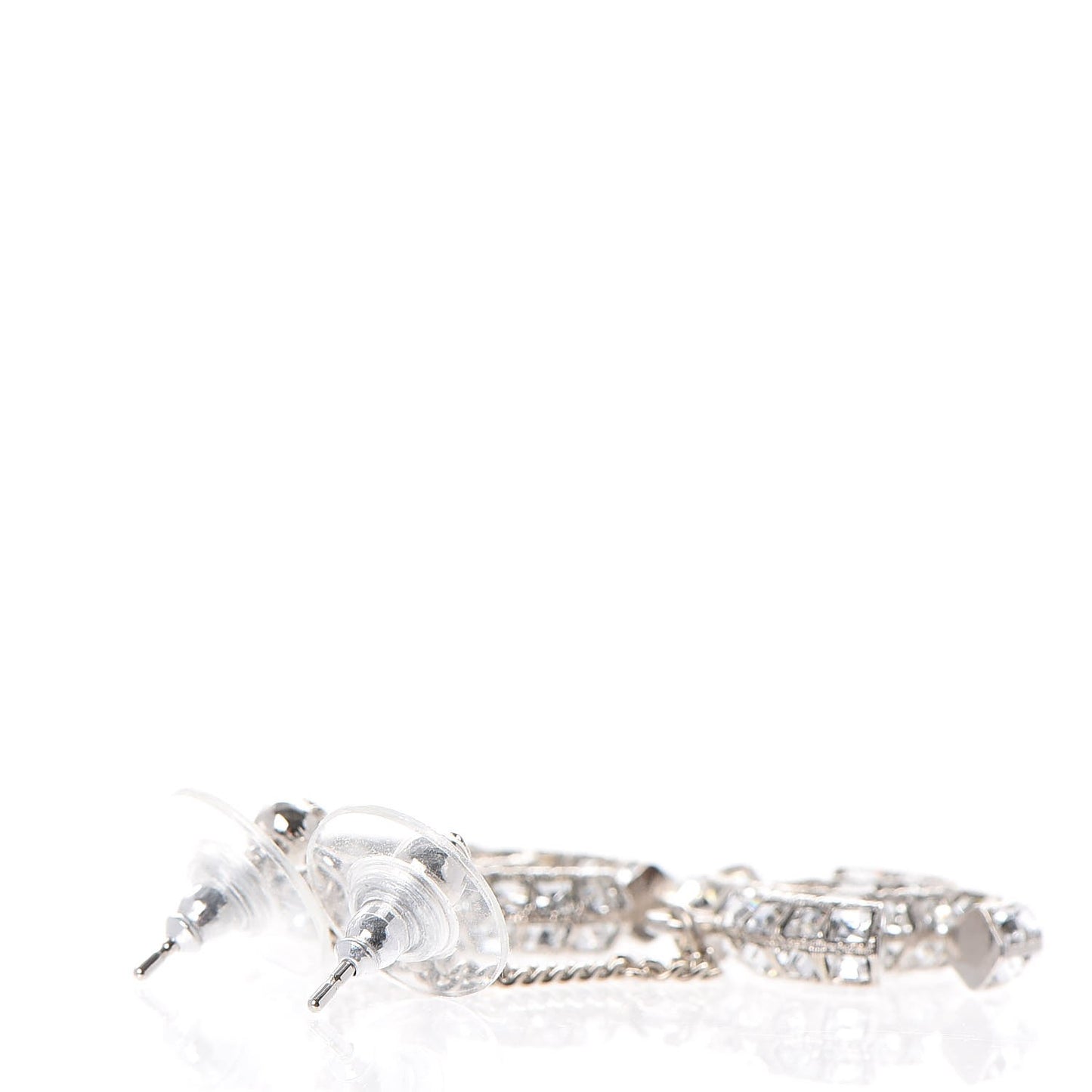 Baguette Crystal CC Drop Earrings Silver