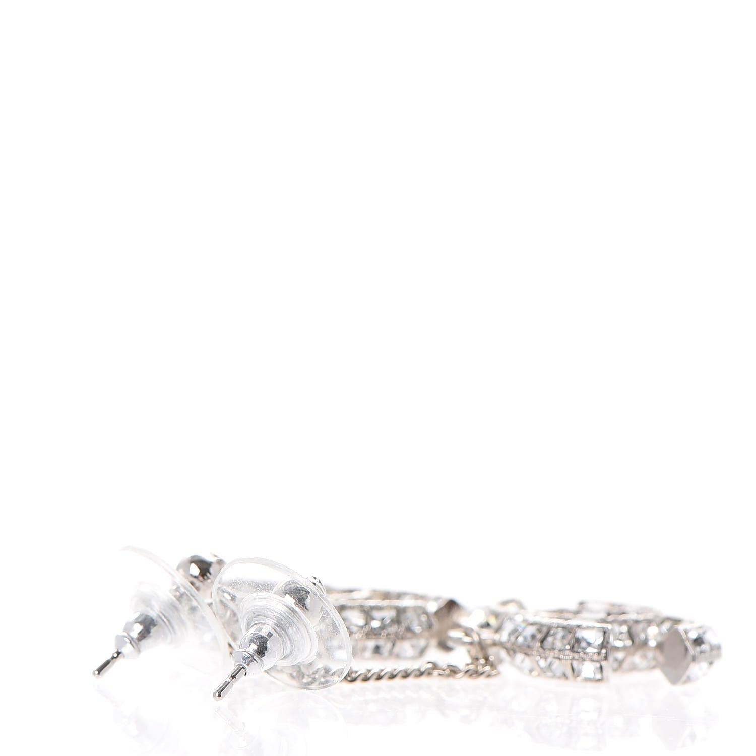 Chanel Baguette Crystal CC Drop Earrings Silver 4 of 5