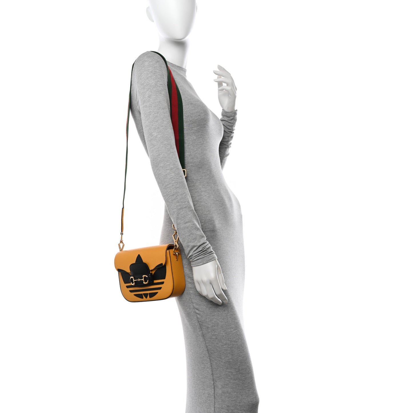 X ADIDAS Textured Dollar Calfskin Web Trefoil Mini Horsebit 1955 Shoulder Bag Crop Black