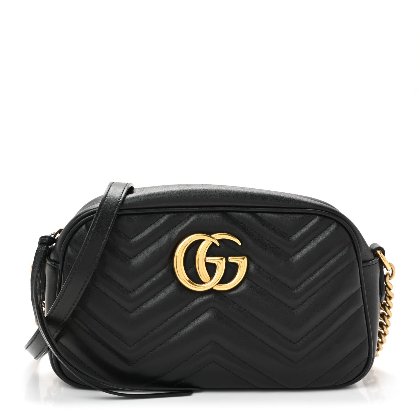 Calfskin Matelasse Small GG Marmont Chain Shoulder Bag Black