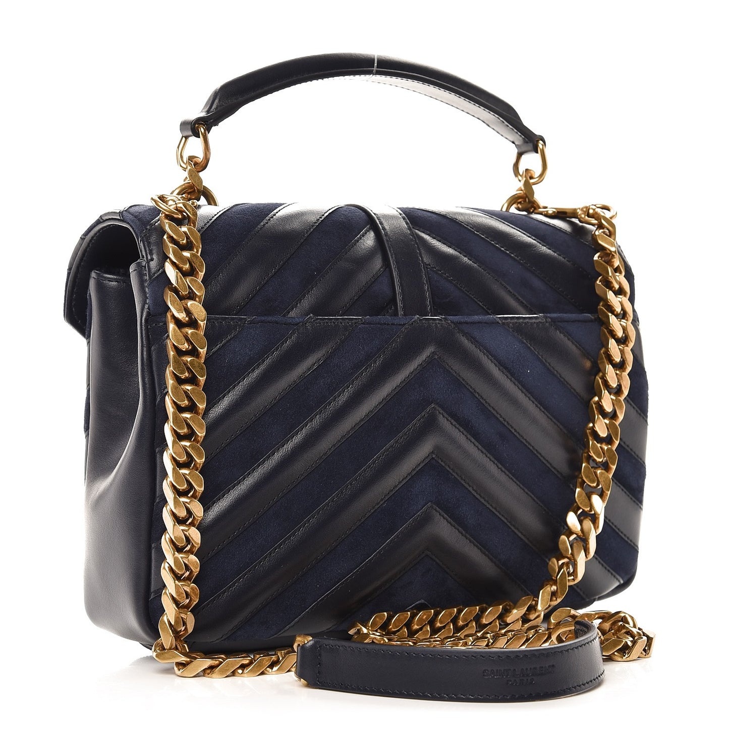 Calfskin Suede Matelasse Chevron Monogram Medium College Bag Marine