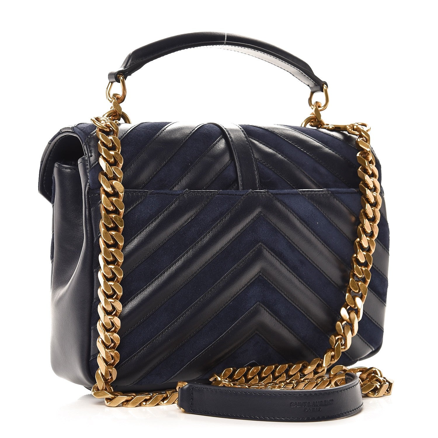 Saint Laurent Calfskin Suede Matelasse Chevron Monogram Medium College Bag Marine 4 of 9