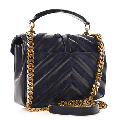 Saint Laurent Calfskin Suede Matelasse Chevron Monogram Medium College Bag Marine 4 of 9