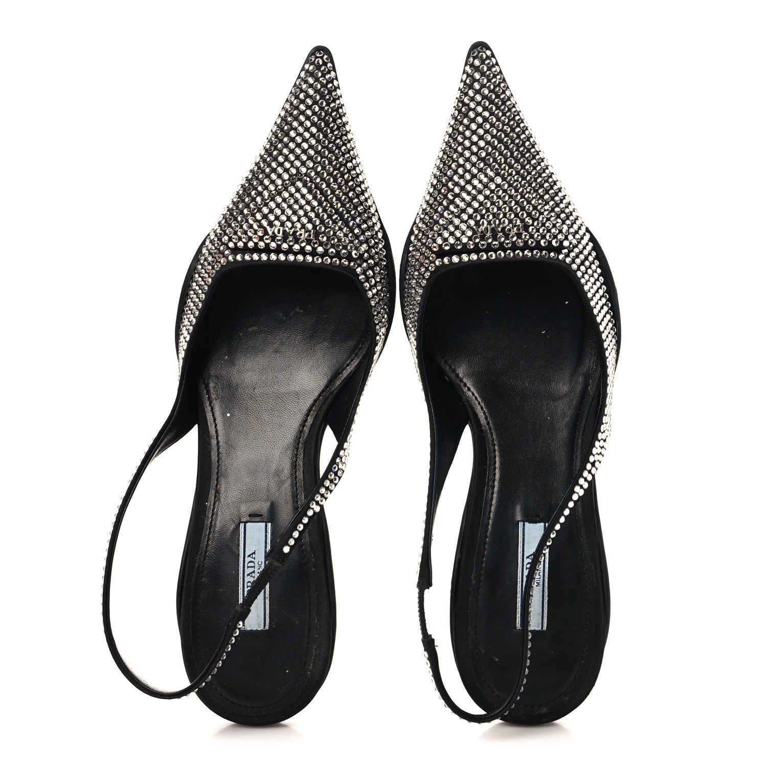 Prada Satin Crystal Logo 45mm Slingback Pumps 38.5 Cristal 2 of 11