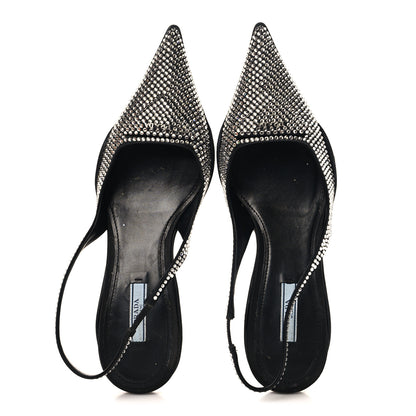 Prada Satin Crystal Logo 45mm Slingback Pumps 38.5 Cristal 2 of 11