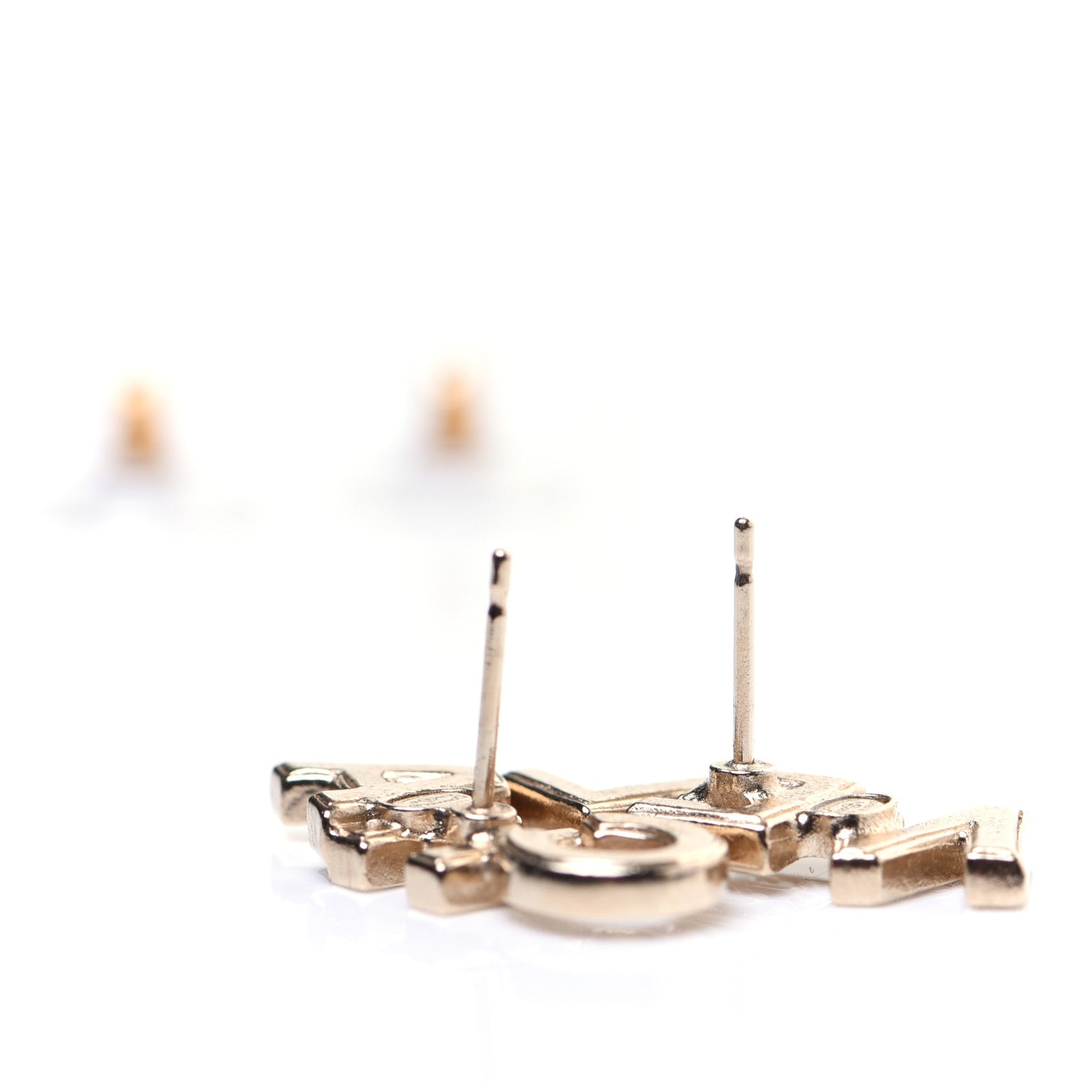 Chanel Crystal Pearl Signature Stud Earrings Gold 6 of 9