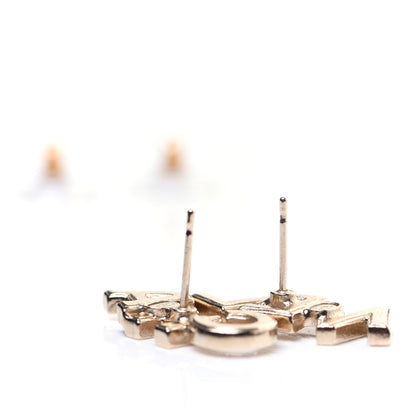 Chanel Crystal Pearl Signature Stud Earrings Gold 6 of 9