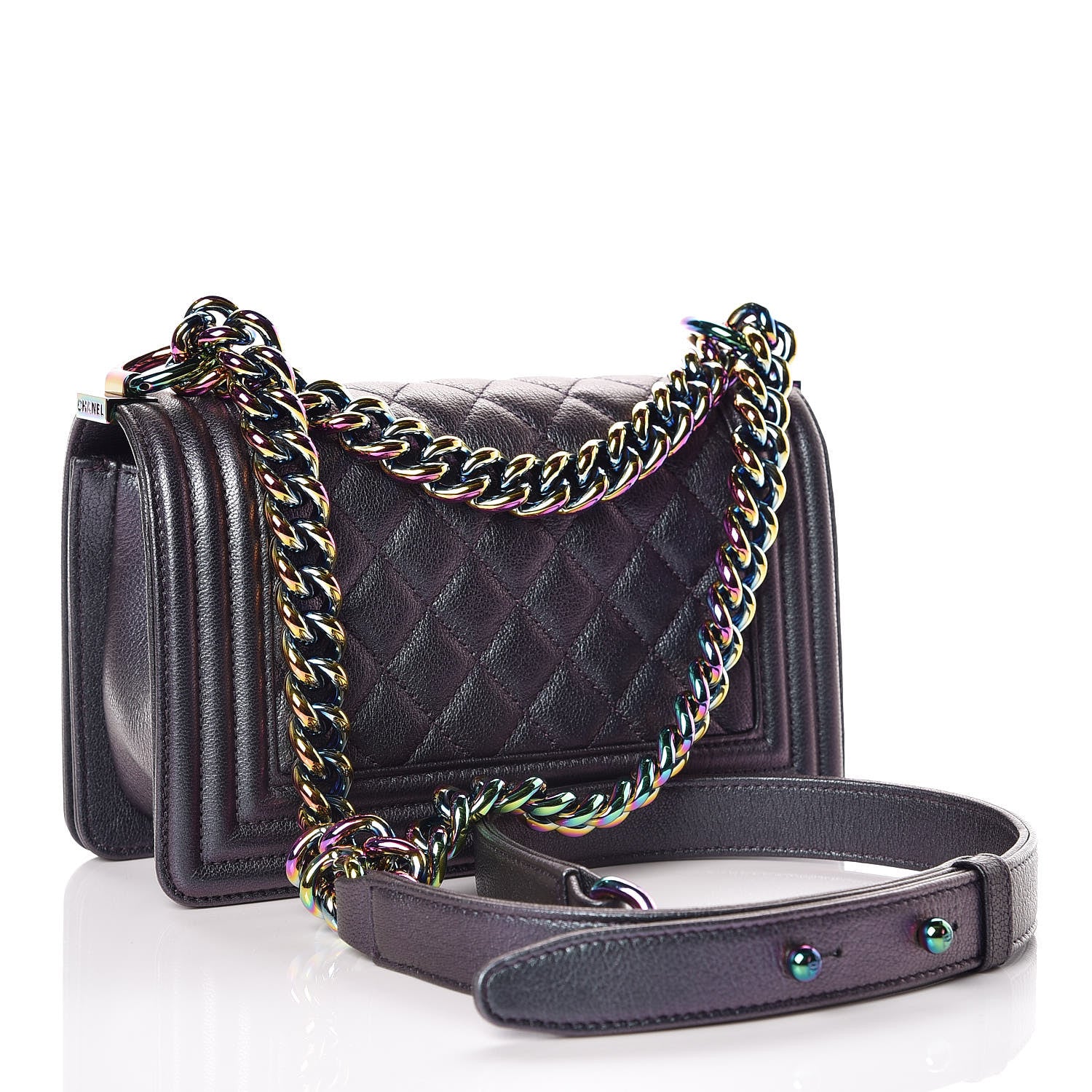 Chanel Iridescent Goatskin Quilted Small Boy Flap Purple 3 of 10