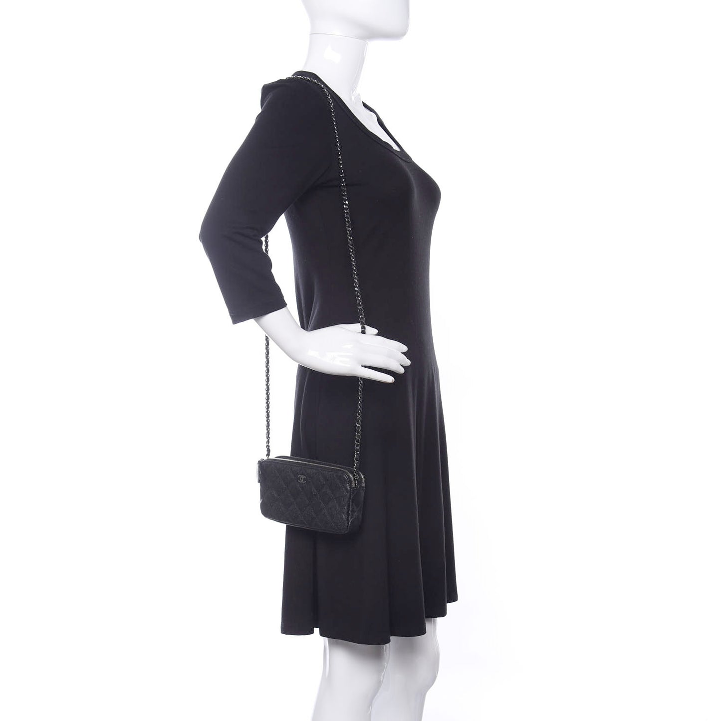 Iridescent Caviar Quilted Small Clutch With Chain Black