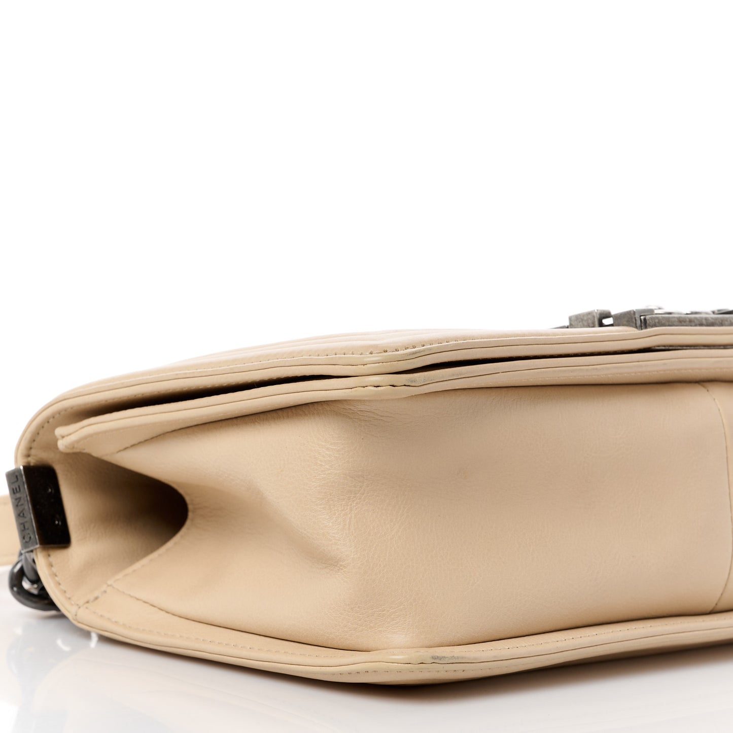 Calfskin Quilted Double Stitch Medium Boy Flap Beige