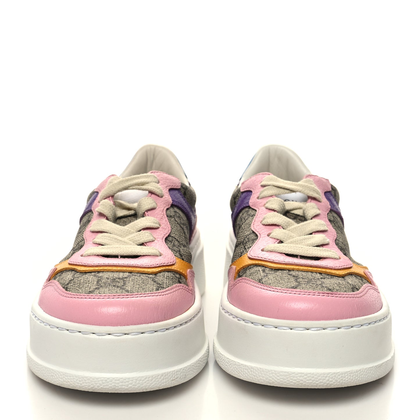 Calfskin GG Supreme Monogram Perforated Womens Platform 55mm Sneakers 35 Beige Ebony Sugar Pink Crop Shine Purple