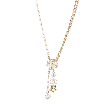 Chanel Crystal Clover Heart Star CC Drop Necklace Silver Gold 1 of 7