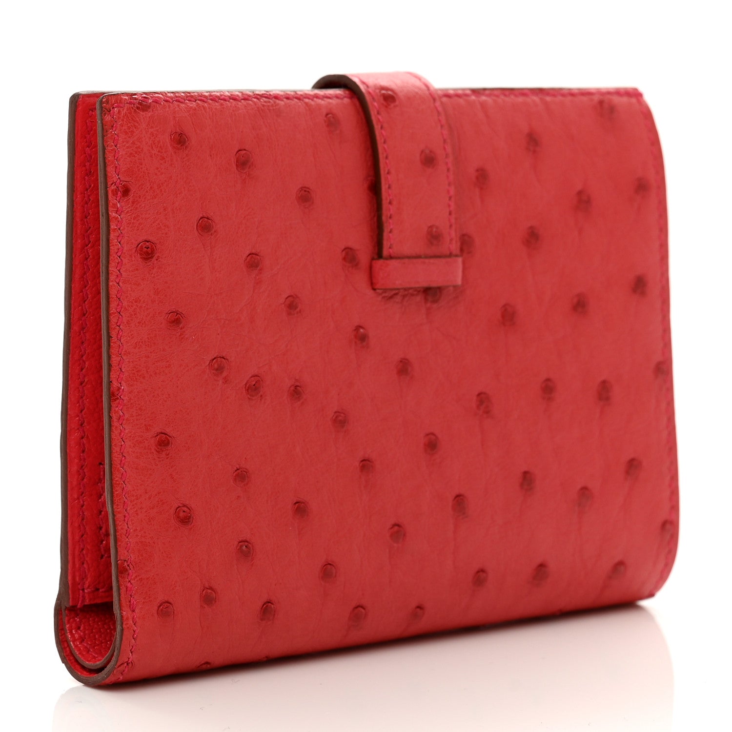 Hermes Ostrich Bearn Compact Wallet Rouge Vif 3 of 9