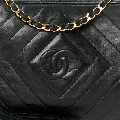 Chanel Lambskin Chevron Quilted Tassel Camera Case Black 10 of 12