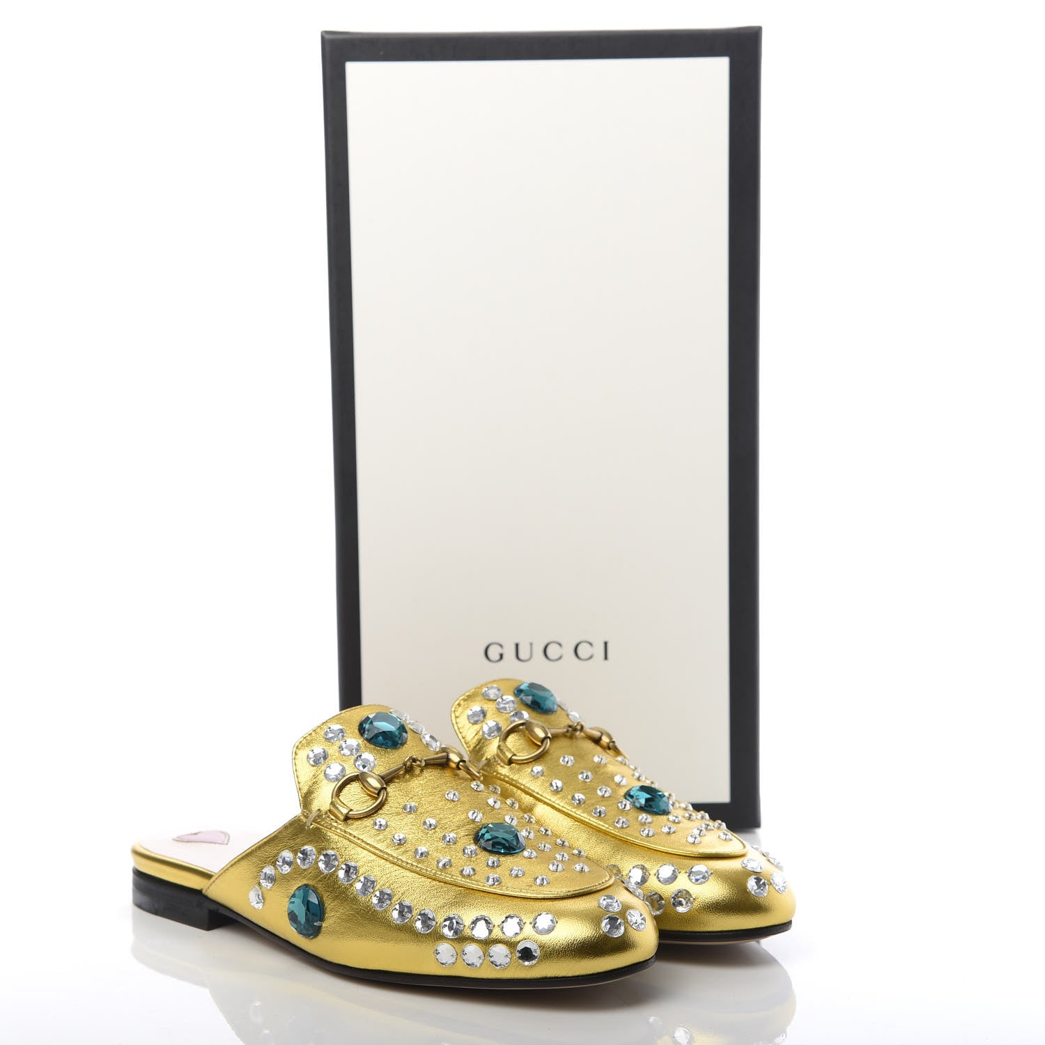 Gucci Metallic Nappa Crystal Womens Princetown Slippers 35 Gold 9 of 9