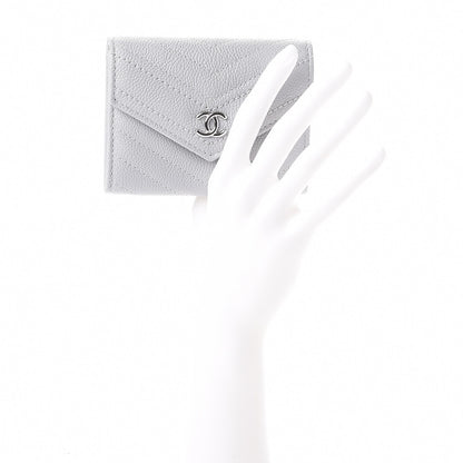 Chanel Caviar Chevron Quilted Card Holder Flap Wallet Grey 2 of 8