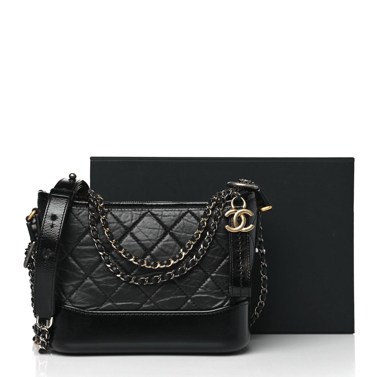 Aged Calfskin Quilted Small Gabrielle Hobo Black