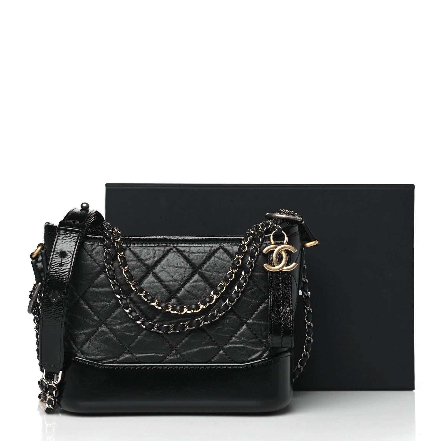Chanel Aged Calfskin Quilted Small Gabrielle Hobo Black 10 of 10