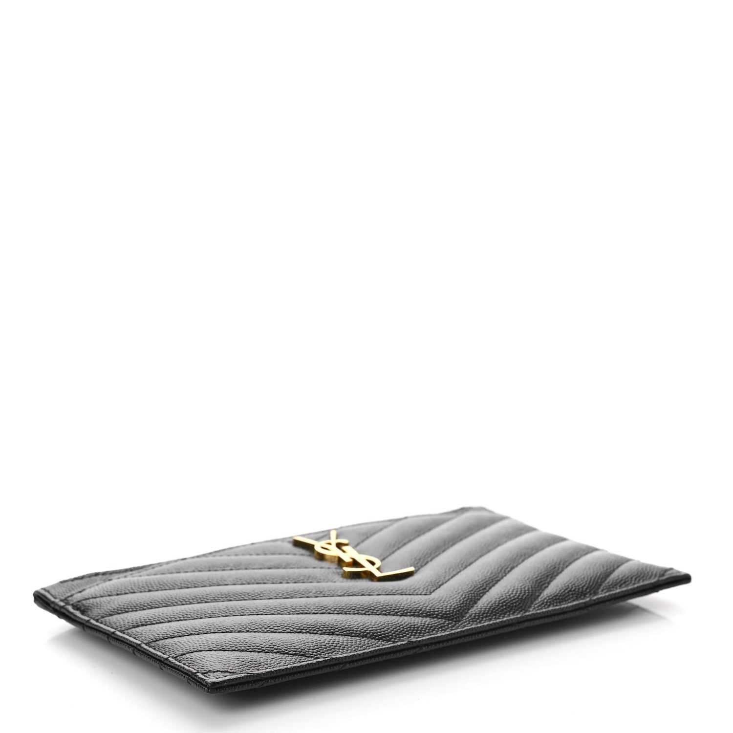 Saint Laurent Grain De Poudre Chevron Monogram Bill Pouch Black 4 of 8