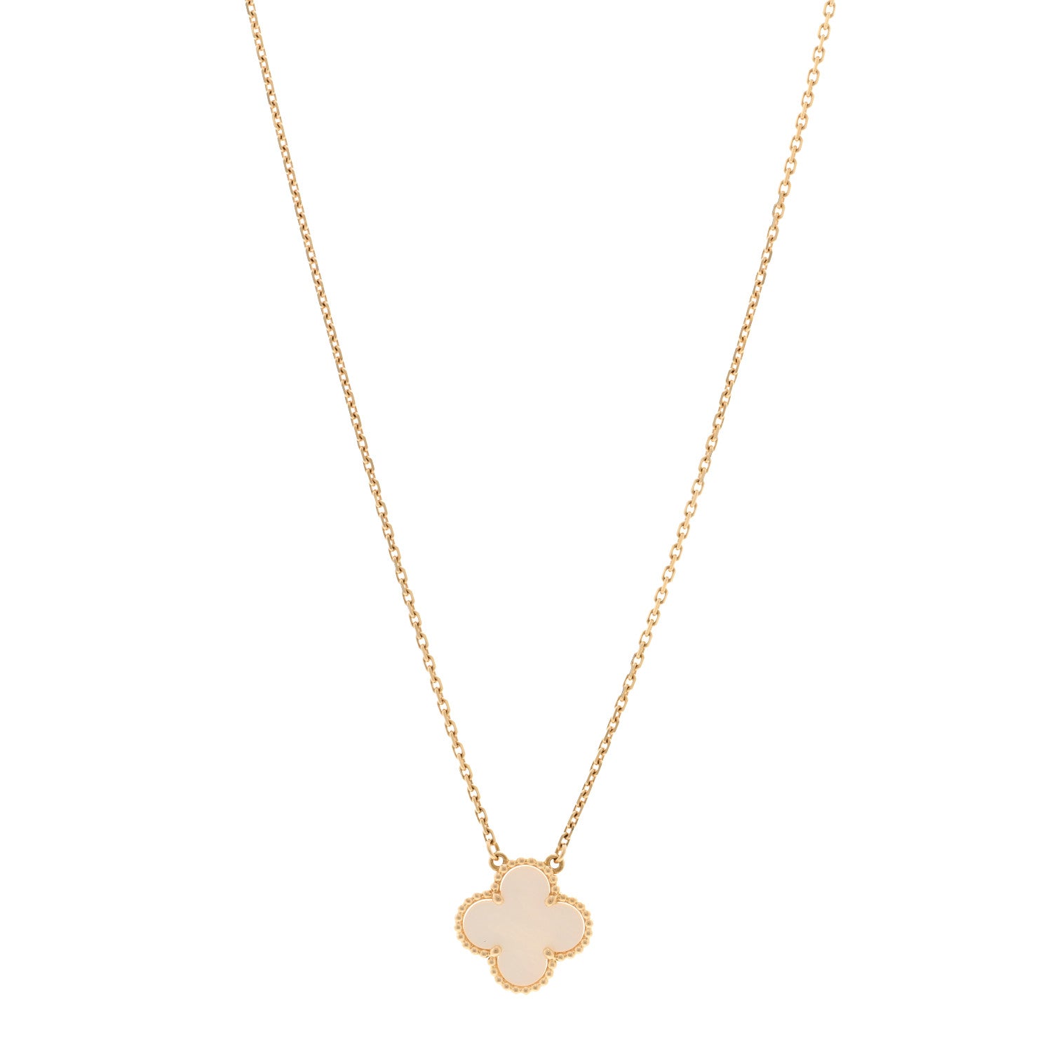 Van Cleef & Arpels 18K Yellow Gold Mother of Pearl Vintage Alhambra Pendant Necklace 1 of 5