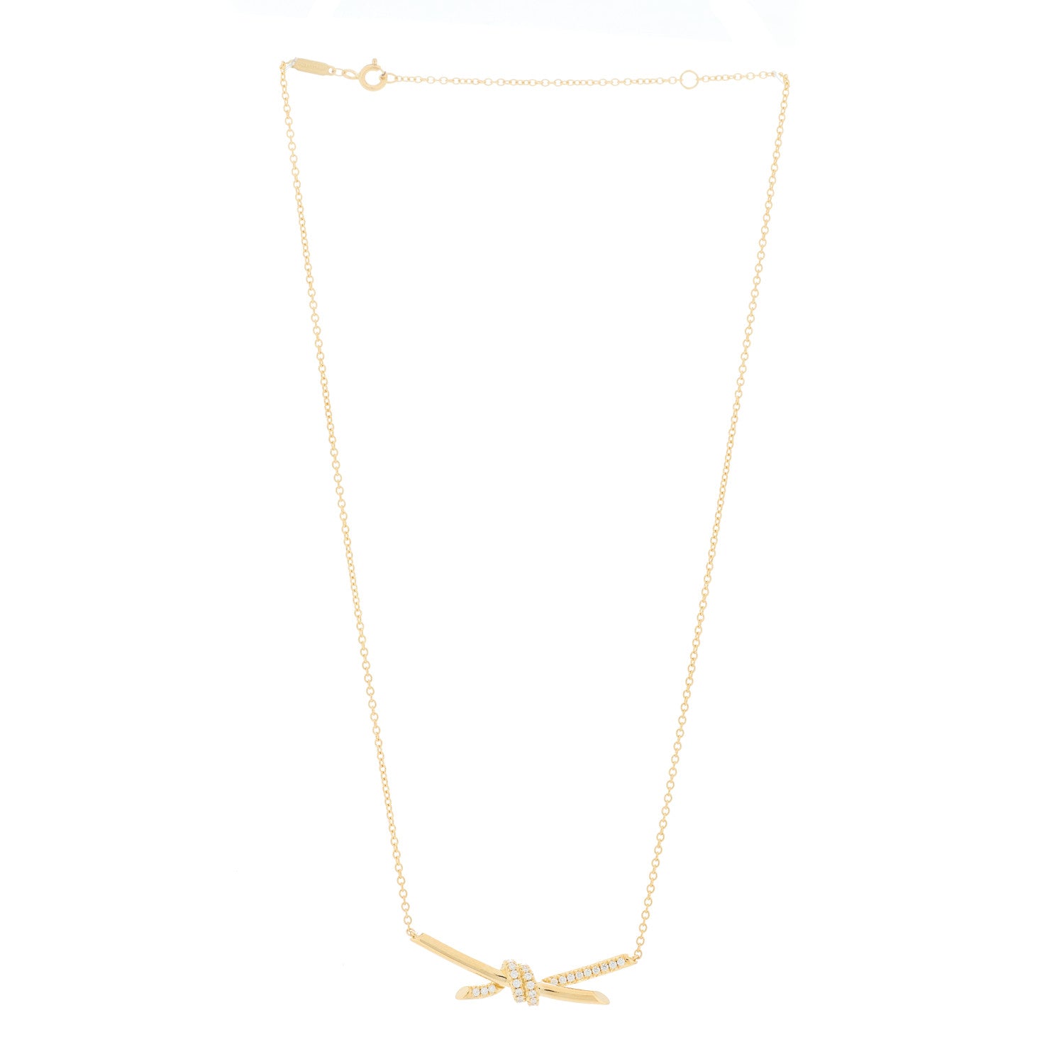 Tiffany 18K Yellow Gold Diamond Knot Necklace 2 of 6