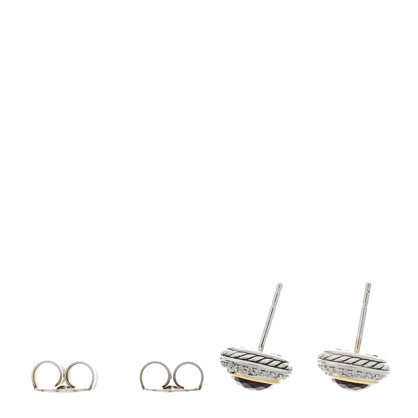 Sterling Silver 18K Yellow Gold Diamond Garnet 7mm Petite Albion Earrings
