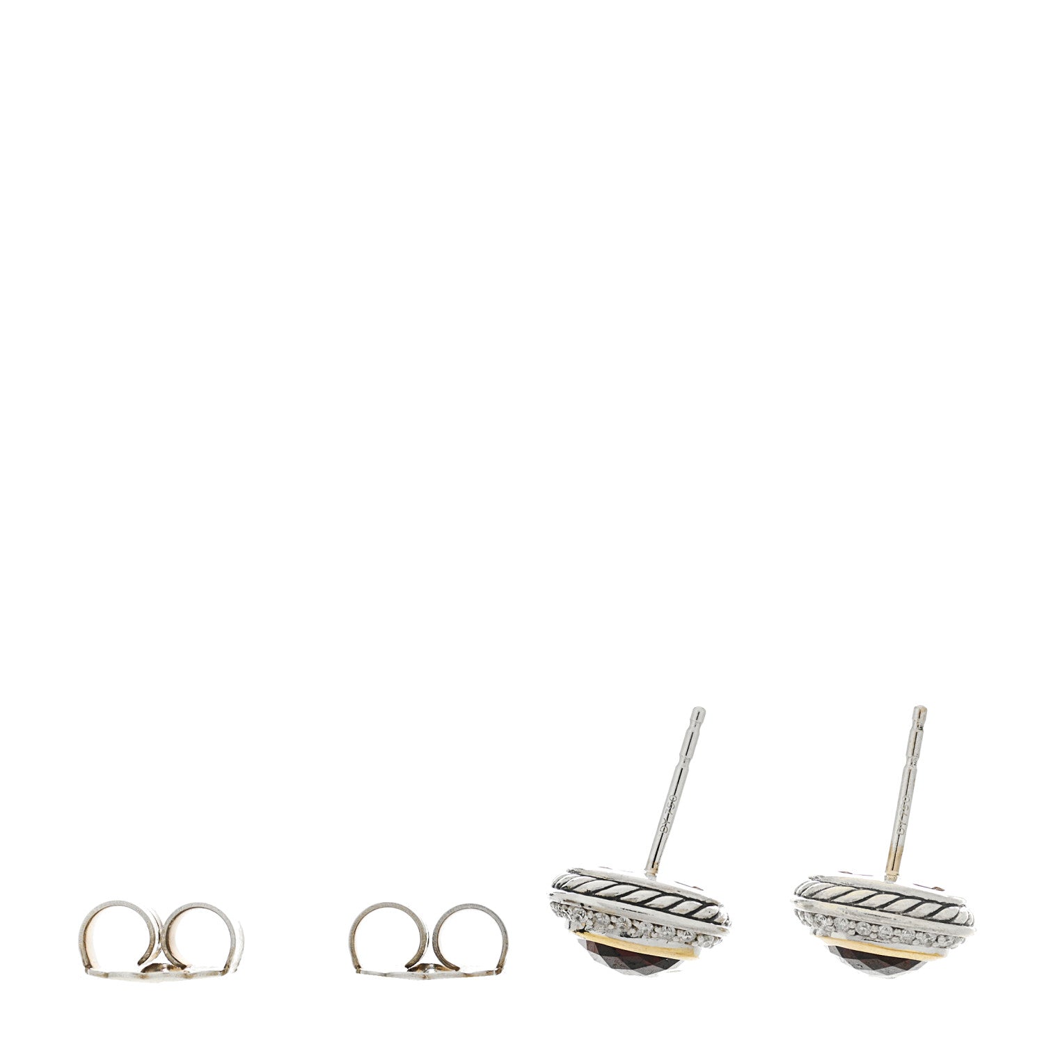 David Yurman Sterling Silver 18K Yellow Gold Diamond Garnet 7mm Petite Albion Earrings 3 of 4