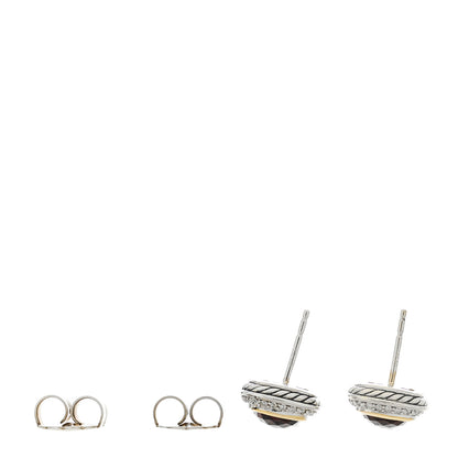 David Yurman Sterling Silver 18K Yellow Gold Diamond Garnet 7mm Petite Albion Earrings 3 of 4