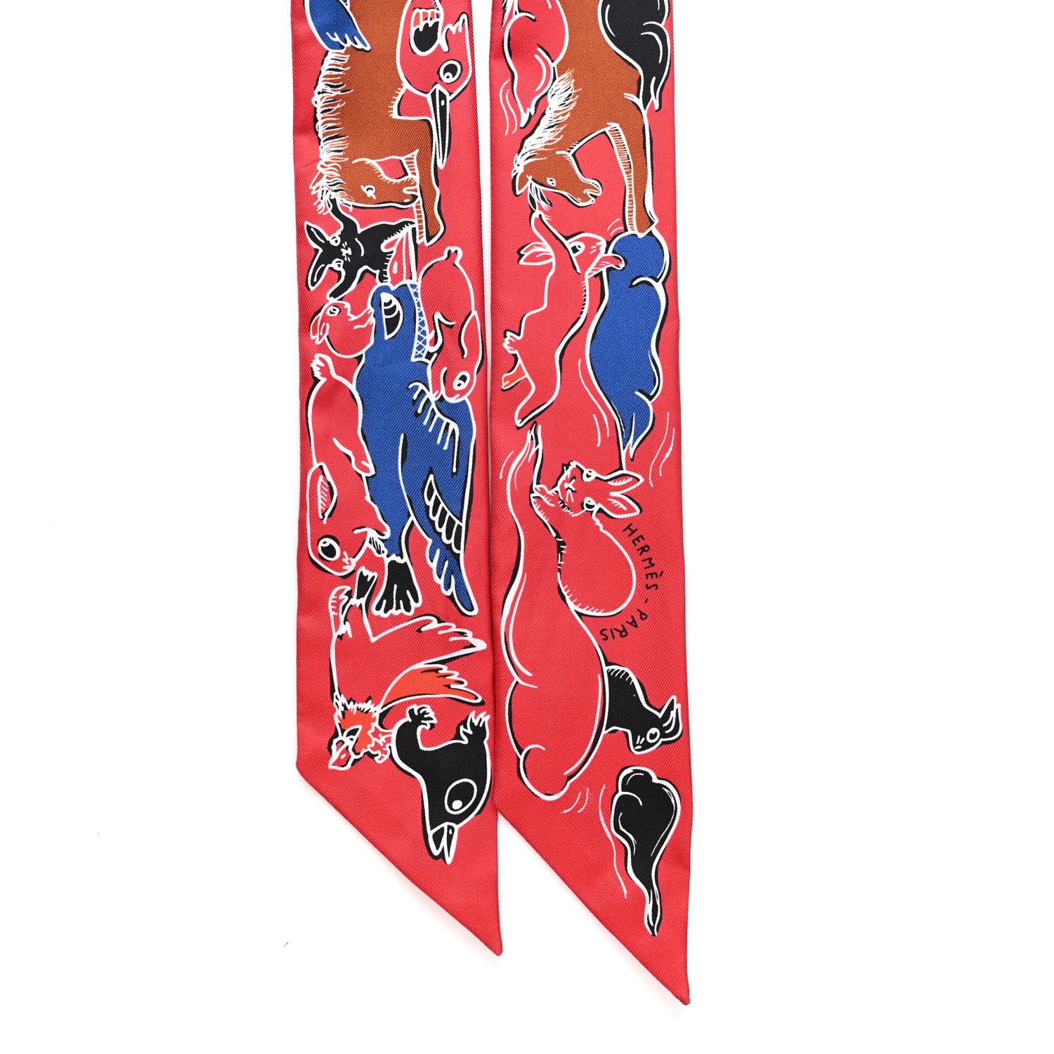 Hermes Silk Mille Et Un Lapins Twilly Grenadine Bleu Black 2 of 4