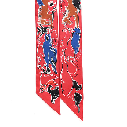 Hermes Silk Mille Et Un Lapins Twilly Grenadine Bleu Black 2 of 4